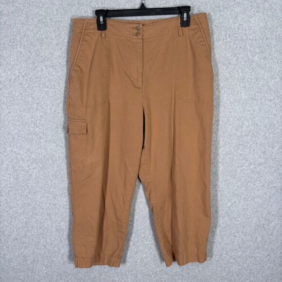 Talbots Cargo Pant 14P Khaki Linen Capri Super‎ Soft Utility Wide Leg Baggy Crop - Picture 1 of 11